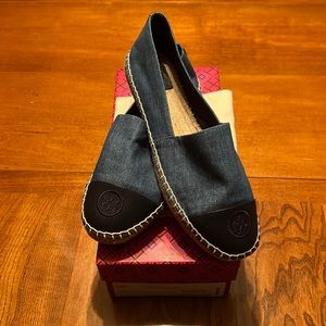 Tory Burch Color Block Flat Espadrille - Denim / Calf Leather